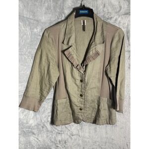 XCVI Womens 100% Linen Utility Jacket Sage Green Ruffle Button Front Size L
